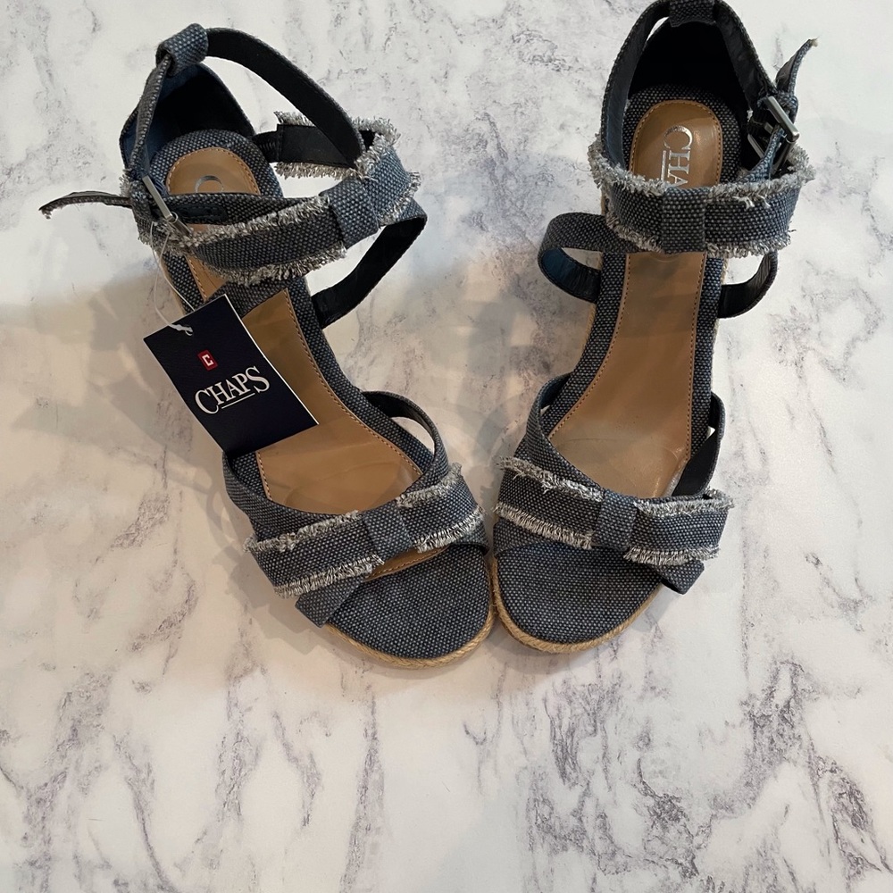 Chaps Denim Wedge Espadrille Blue
